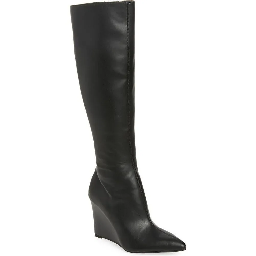 Open Edit Kami Pointed Toe Over the Knee Boot Black, 8